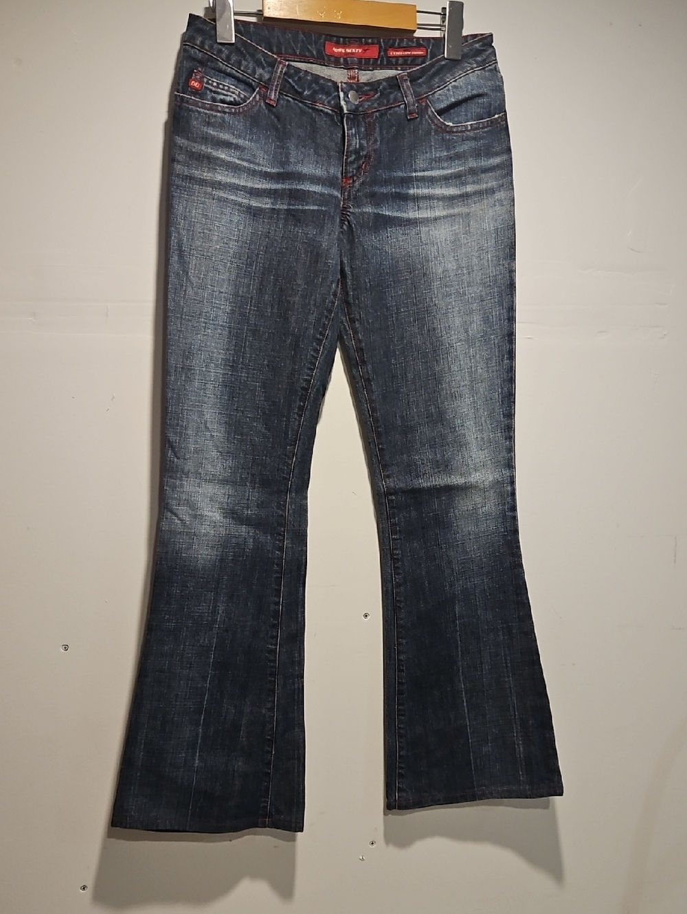 Miss Sixty Dark Wash Flare Jeans with Red Stitch Accents
